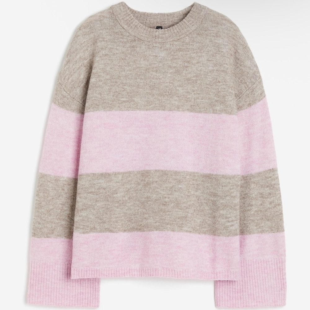 H&M Pink and Gray Striped Sweater